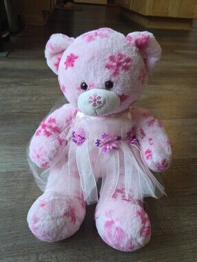 Build-a-Bear Pink Snowflake Teddy Bear Plush Toy with Sparkle Flower Dress